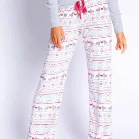 PJ Salvage Be Pawsitive Snowflake and Puppies Relaxed Fit Pajama Bottoms Size M - Picture 1 of 7